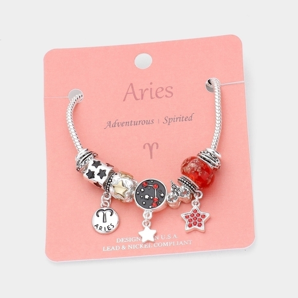 NEW Aries Zodiac Snake Chain Charm Beads Bracelet - Picture 1 of 7